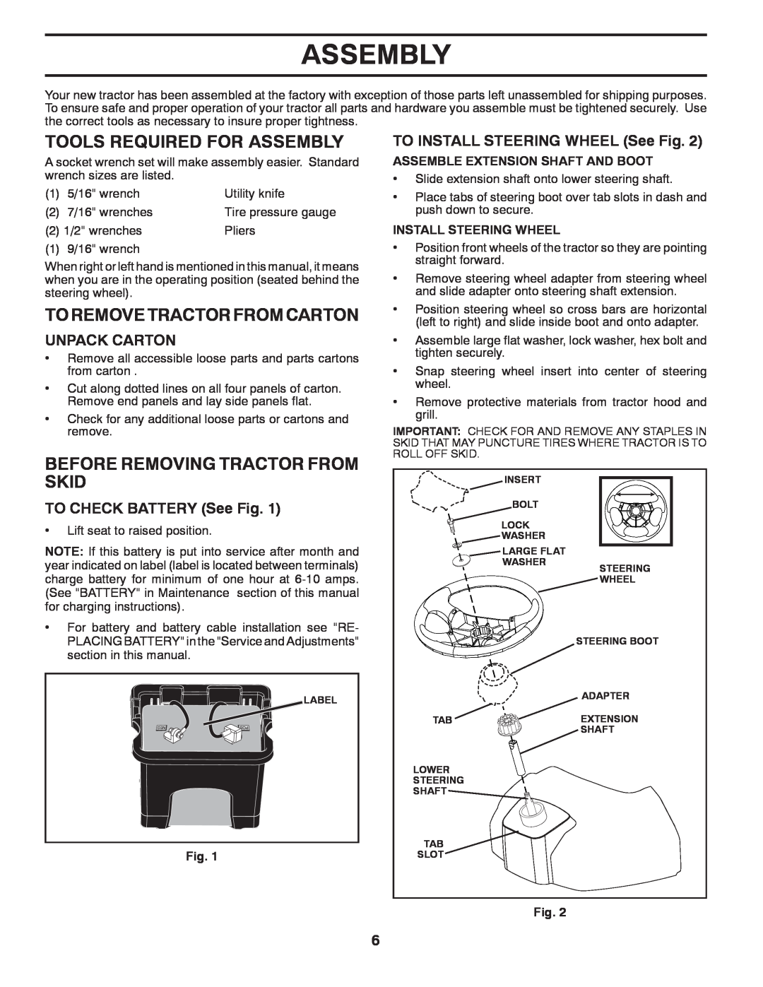 McCulloch 96041011501 manual Tools Required For Assembly, Toremovetractorfromcarton, Before Removing Tractor From Skid 