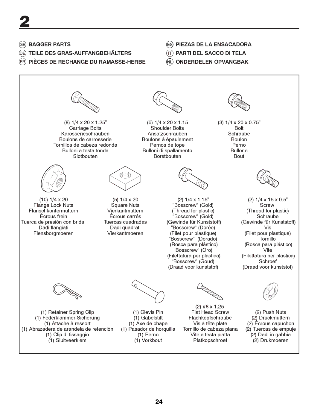 McCulloch 96041012400 4 x 20 x Carriage Bolts Shoulder Bolts, Ansatzschrauben, Tornillos de cabeza redonda Pernos de tope 