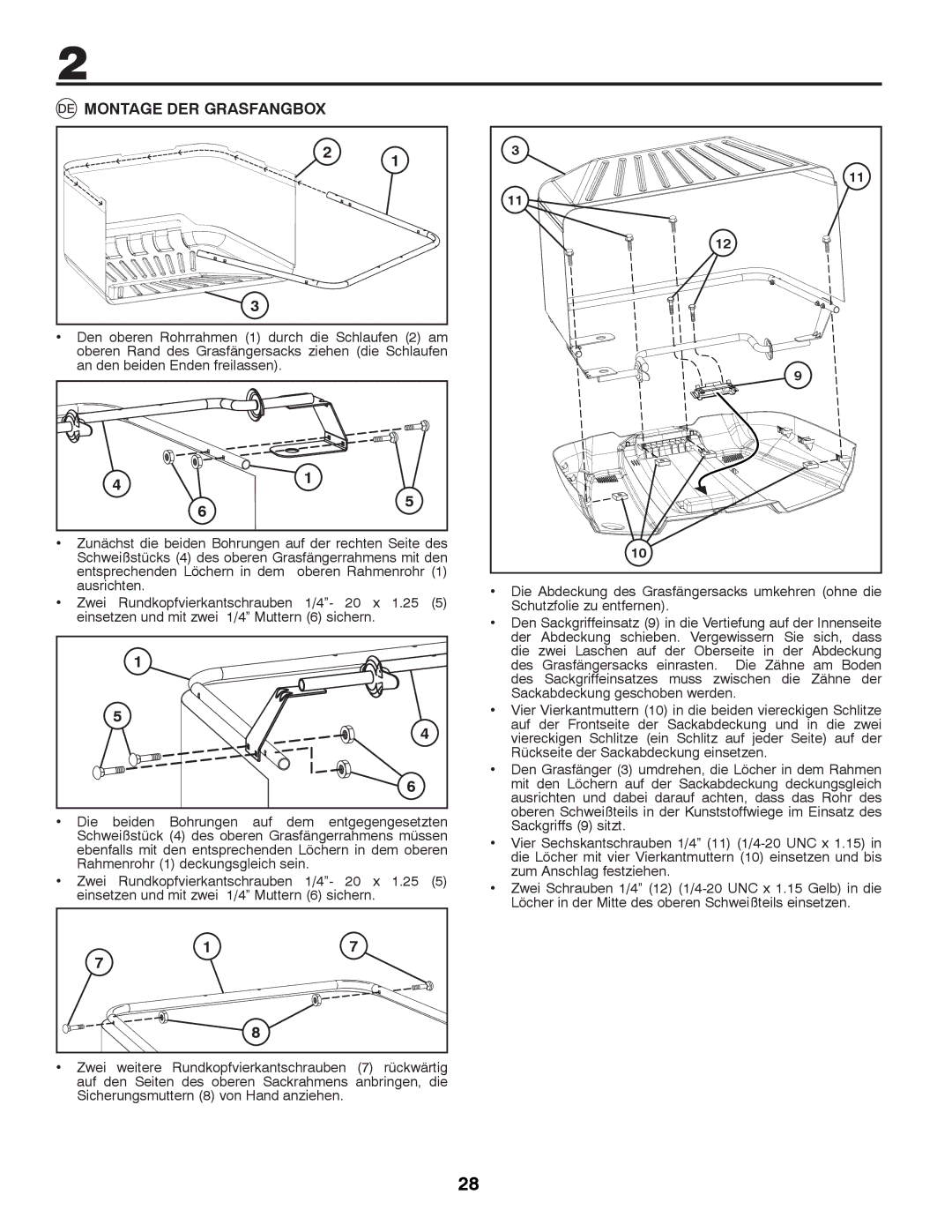 McCulloch 96041012400, M11577HRB instruction manual Montage DER Grasfangbox 