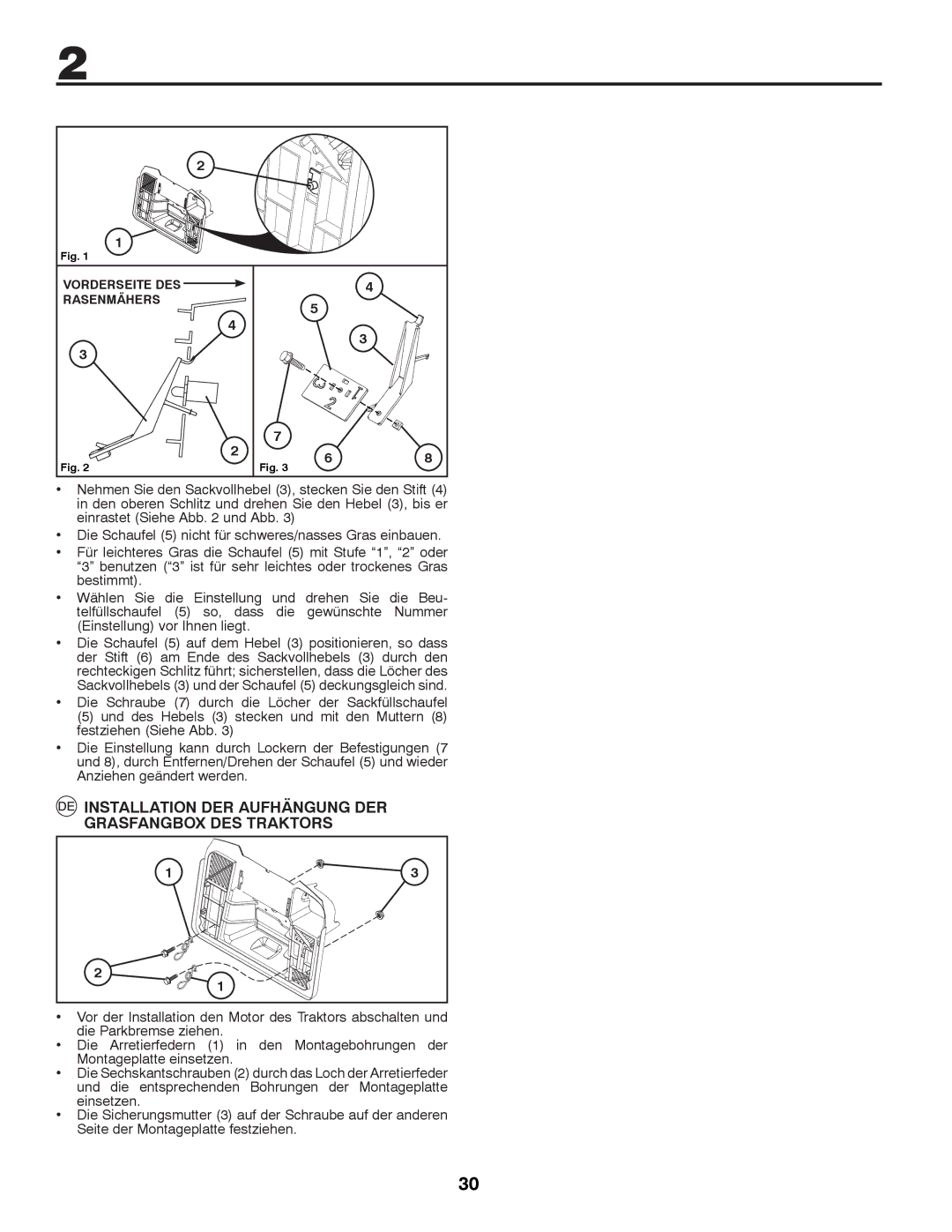 McCulloch 96041012400, M11577HRB instruction manual Installation DER Aufhängung DER Grasfangbox DES Traktors 