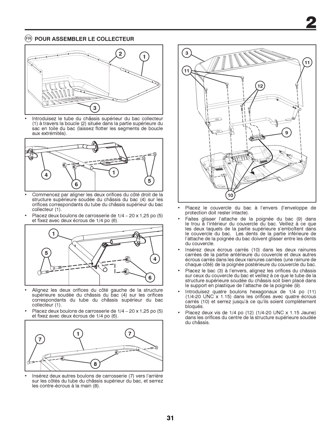 McCulloch M11577HRB, 96041012400 Pour Assembler LE Collecteur, Placez le bac 3 à l’envers, alignez les orifices du châssis 