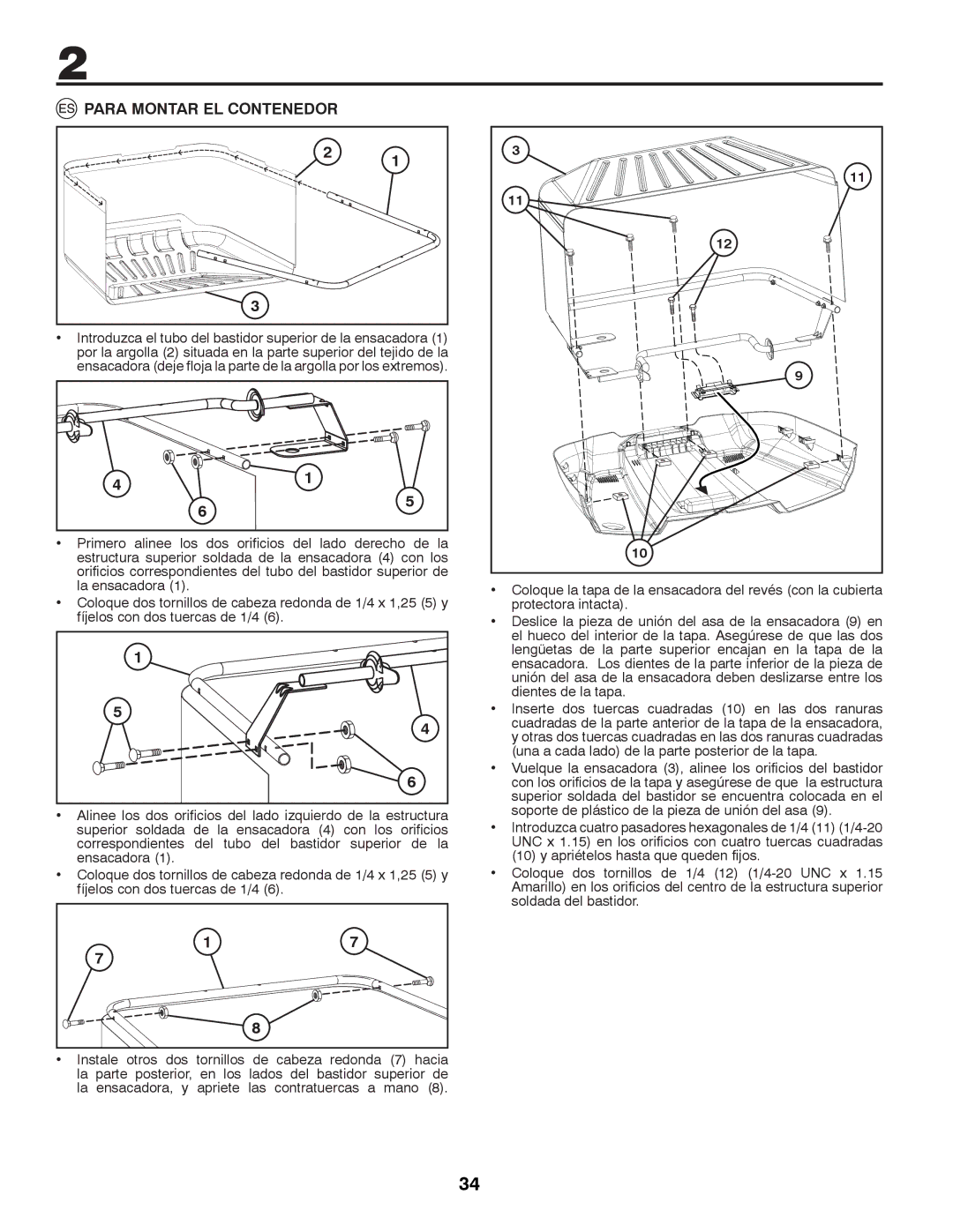 McCulloch 96041012400, M11577HRB instruction manual Para Montar EL Contenedor 