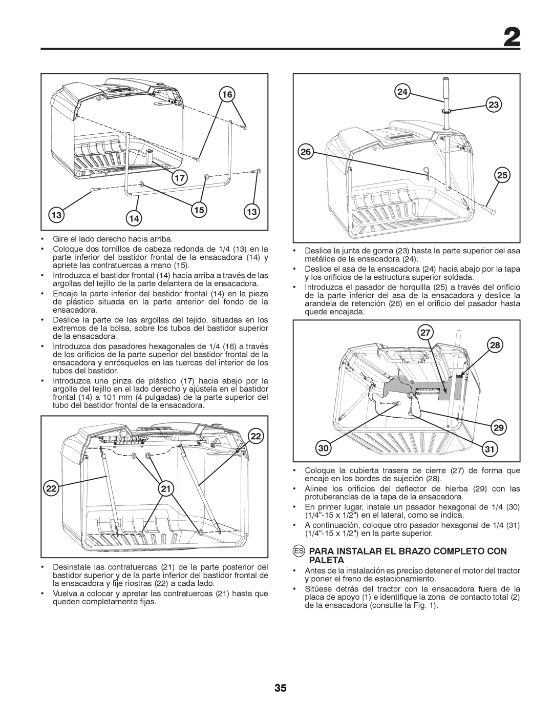 McCulloch M11577HRB, 96041012400 Para Instalar EL Brazo Completo CON, Paleta, Gire el lado derecho hacia arriba 