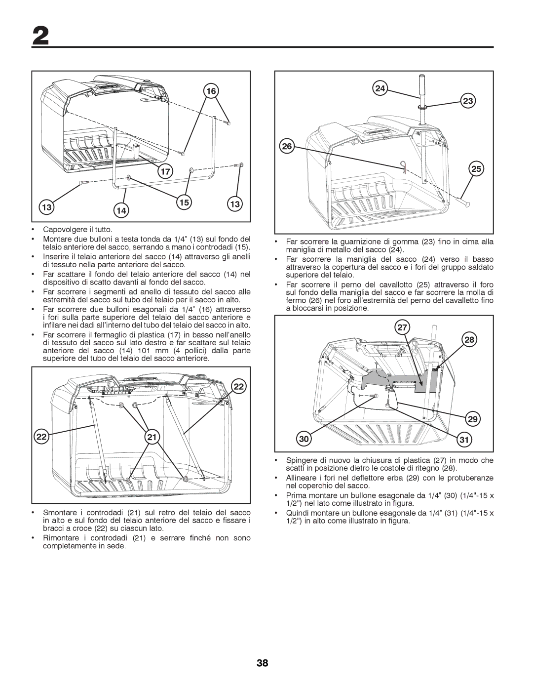 McCulloch 96041012400, M11577HRB instruction manual Estremità del sacco sul tubo del telaio per il sacco in alto 