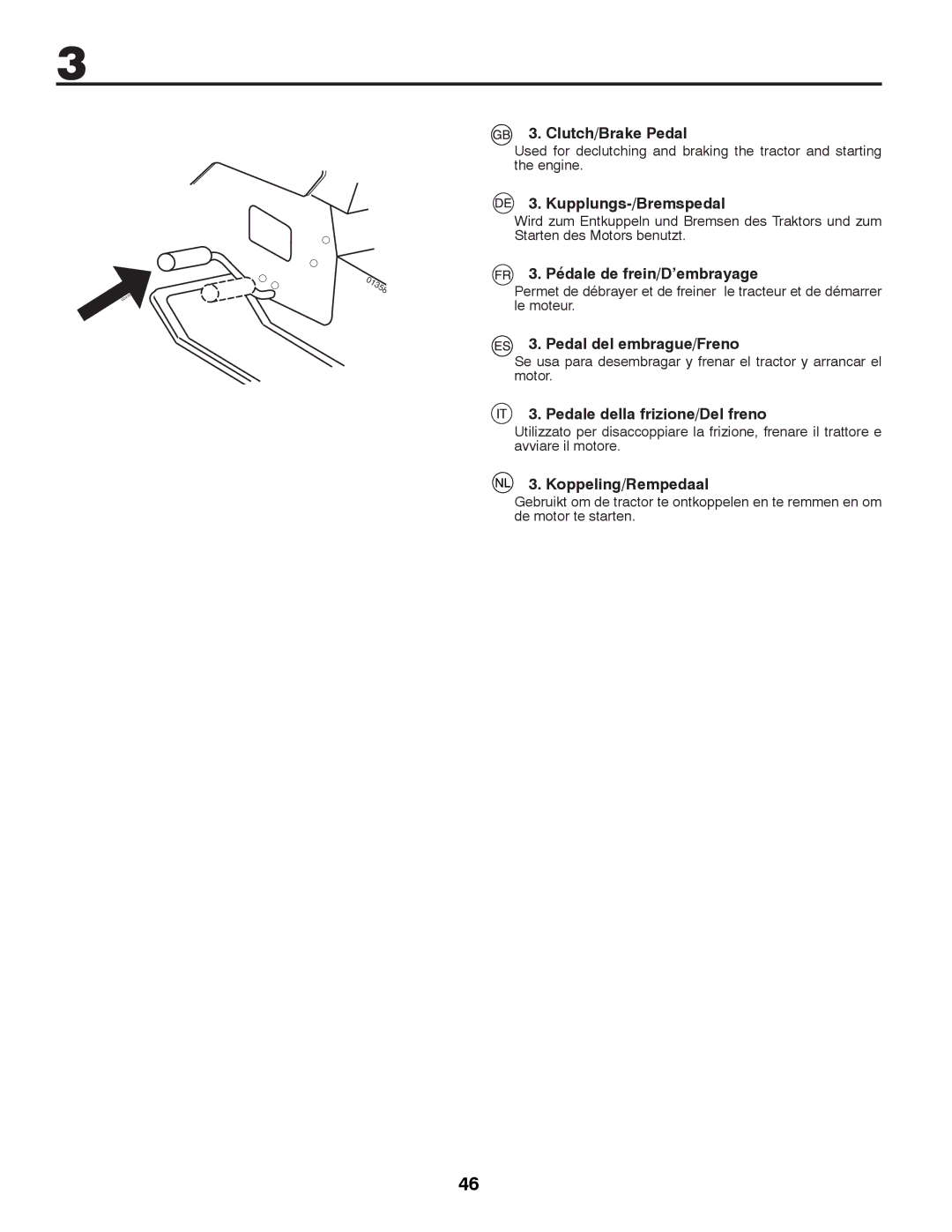 McCulloch 96041012400 Clutch/Brake Pedal, Kupplungs-/Bremspedal, Pédale de frein/D’embrayage, Pedal del embrague/Freno 