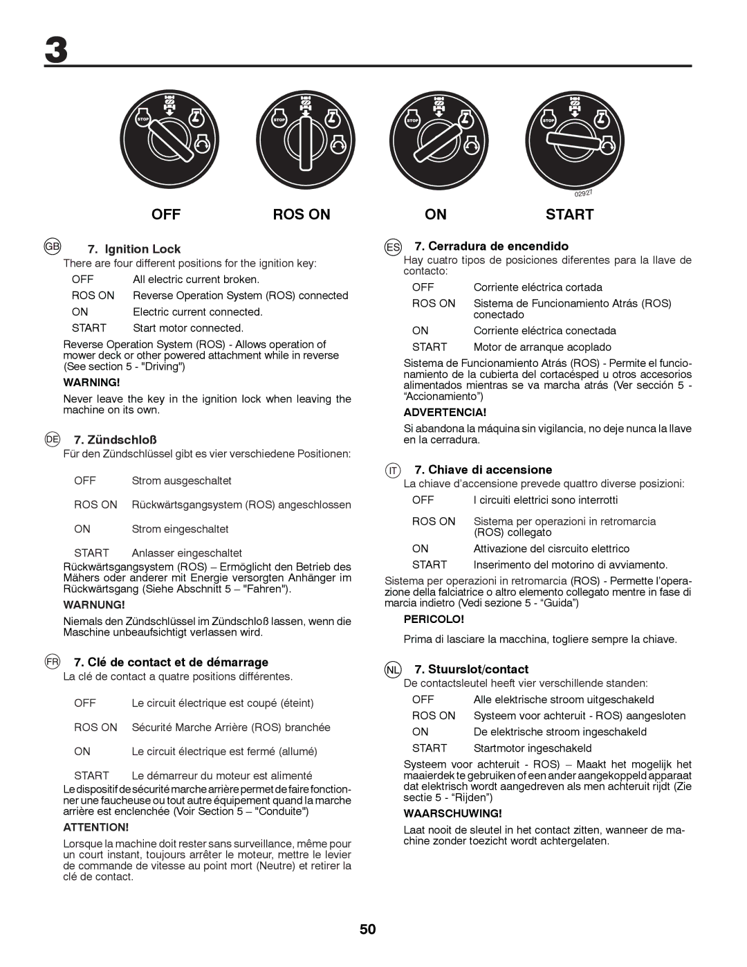 McCulloch 96041012400, M11577HRB instruction manual Ignition Lock, Zündschloß, Warnung 