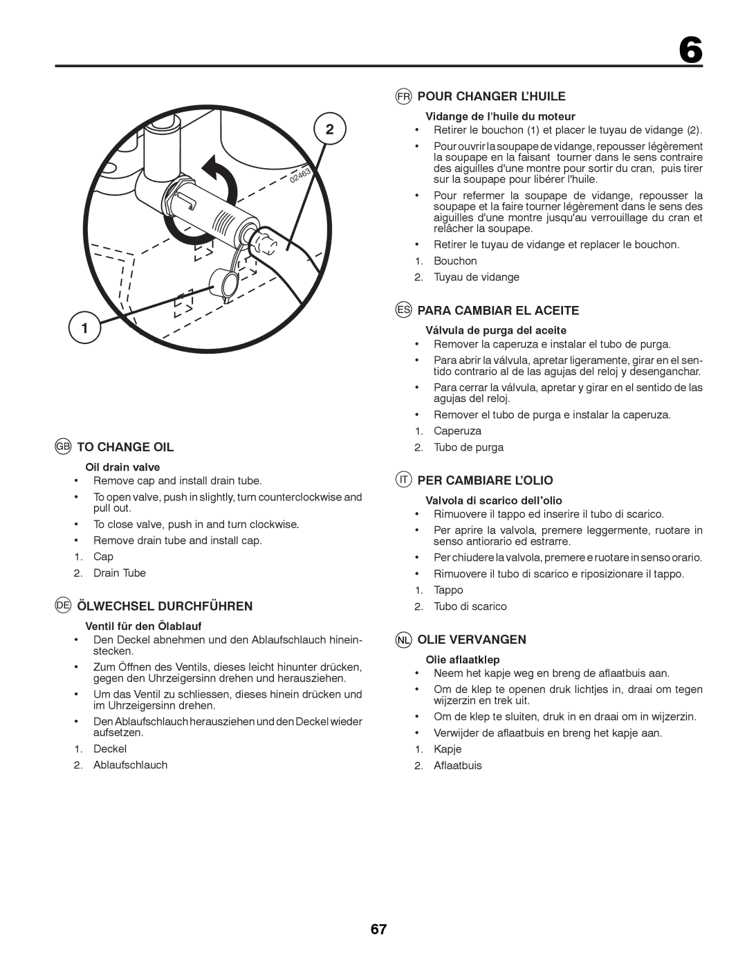 McCulloch M11577HRB To Change OIL, Ölwechsel Durchführen, Pour Changer L’HUILE, Para Cambiar EL Aceite, Olie Vervangen 