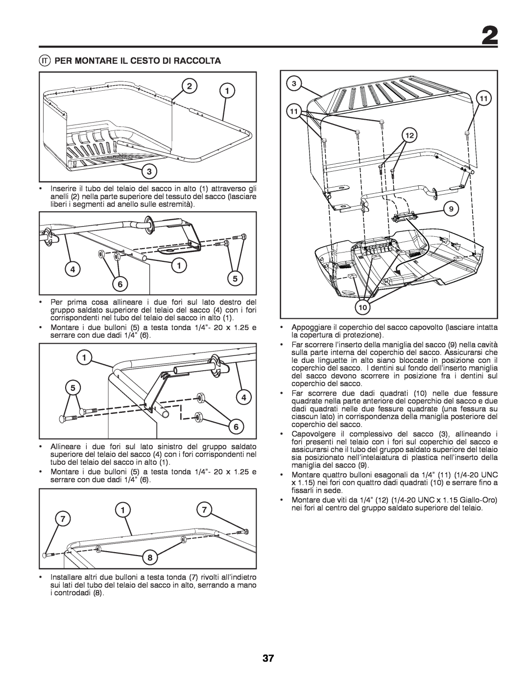 McCulloch M11577HRB, 96041012400 instruction manual Per Montare Il Cesto Di Raccolta 