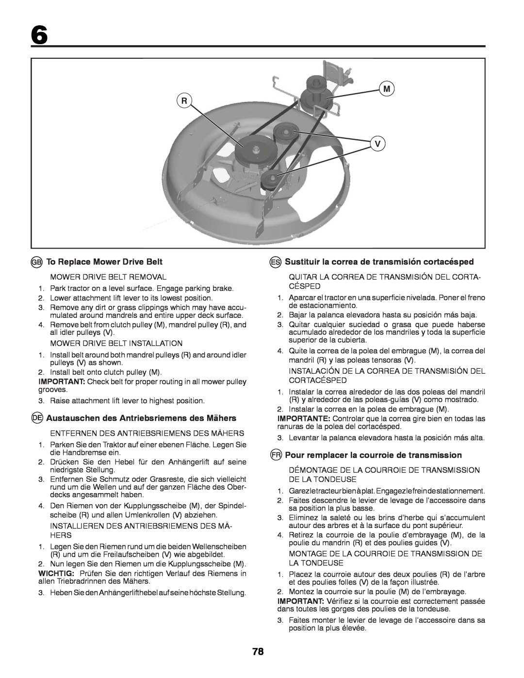 McCulloch 96041012400, M11577HRB instruction manual To Replace Mower Drive Belt, Austauschen des Antriebsriemens des Mähers 