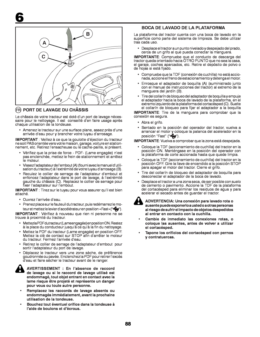 McCulloch 96041012400, M11577HRB instruction manual Boca De Lavado De La Plataforma, Port De Lavage Du Châssis 