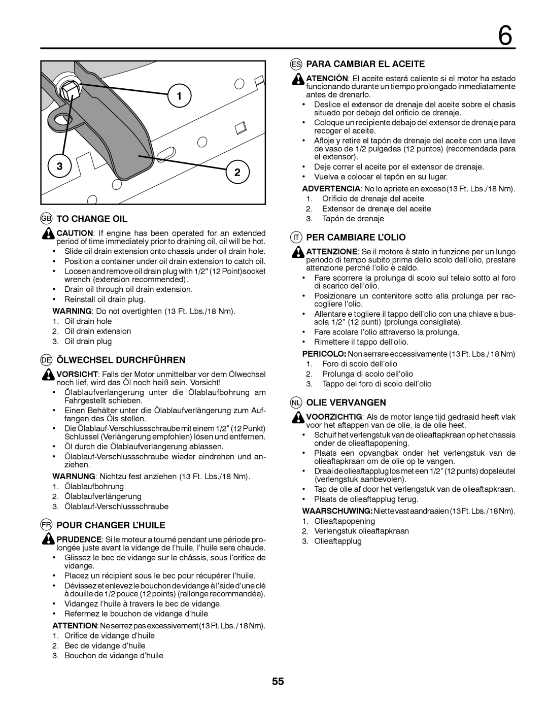 McCulloch 532 43 18-99 Rev. 1 To Change OIL, Ölwechsel Durchführen, Pour Changer L’HUILE, Para Cambiar EL Aceite 