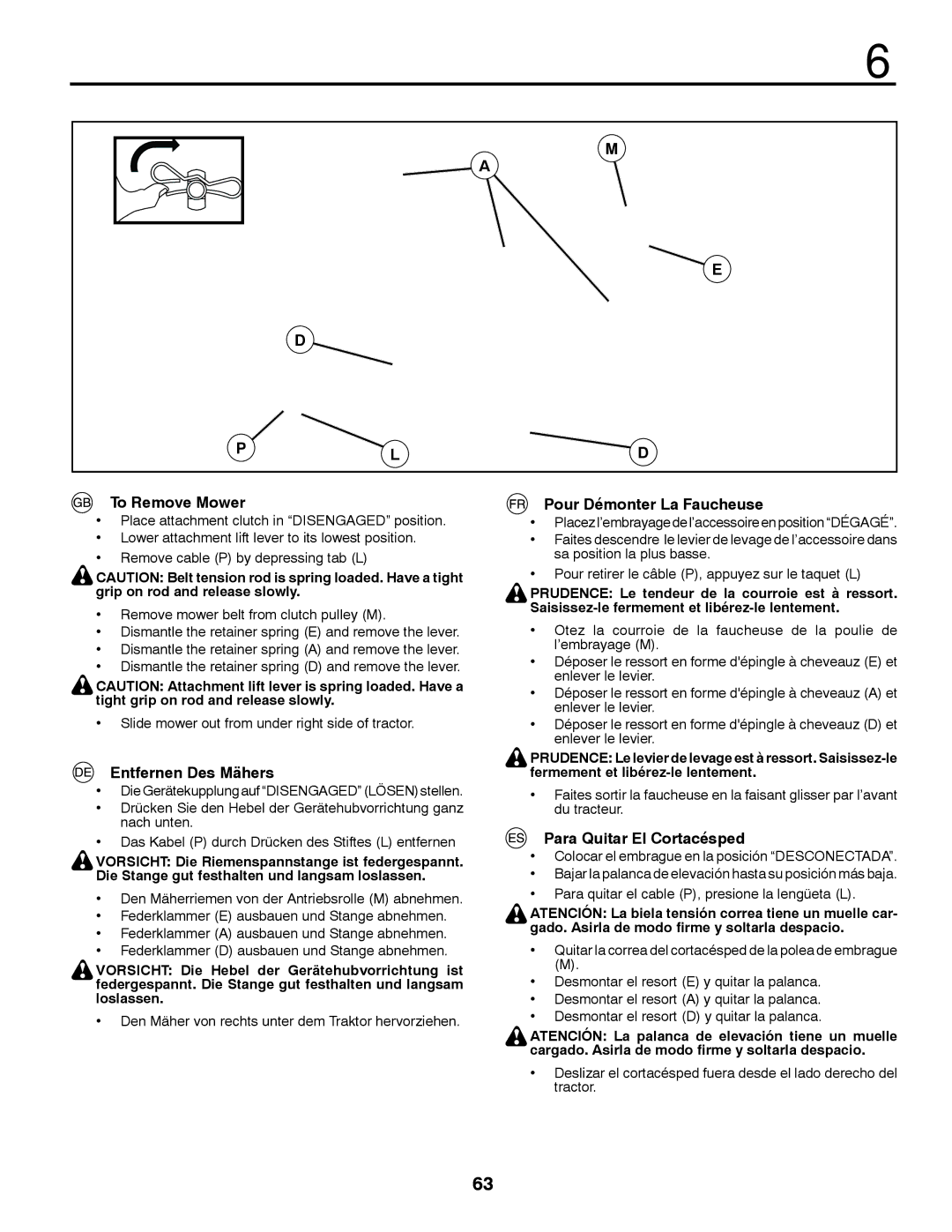 McCulloch 532 43 18-99 Rev. 1, 96041012401 To Remove Mower, Entfernen Des Mähers, Pour Démonter La Faucheuse 