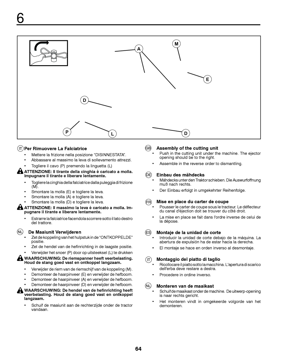 McCulloch 96041012401, 532 43 18-99 Rev. 1 Per Rimuovere La Falciatrice, Assembly of the cutting unit, Einbau des mähdecks 