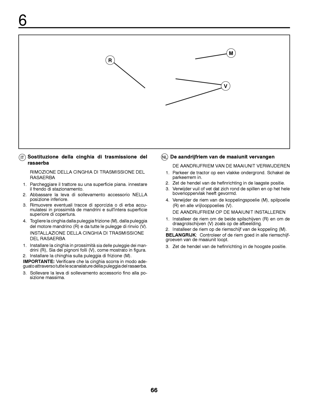 McCulloch 96041012401 Sostituzione della cinghia di trasmissione del rasaerba, De aandrijfriem van de maaiunit vervangen 