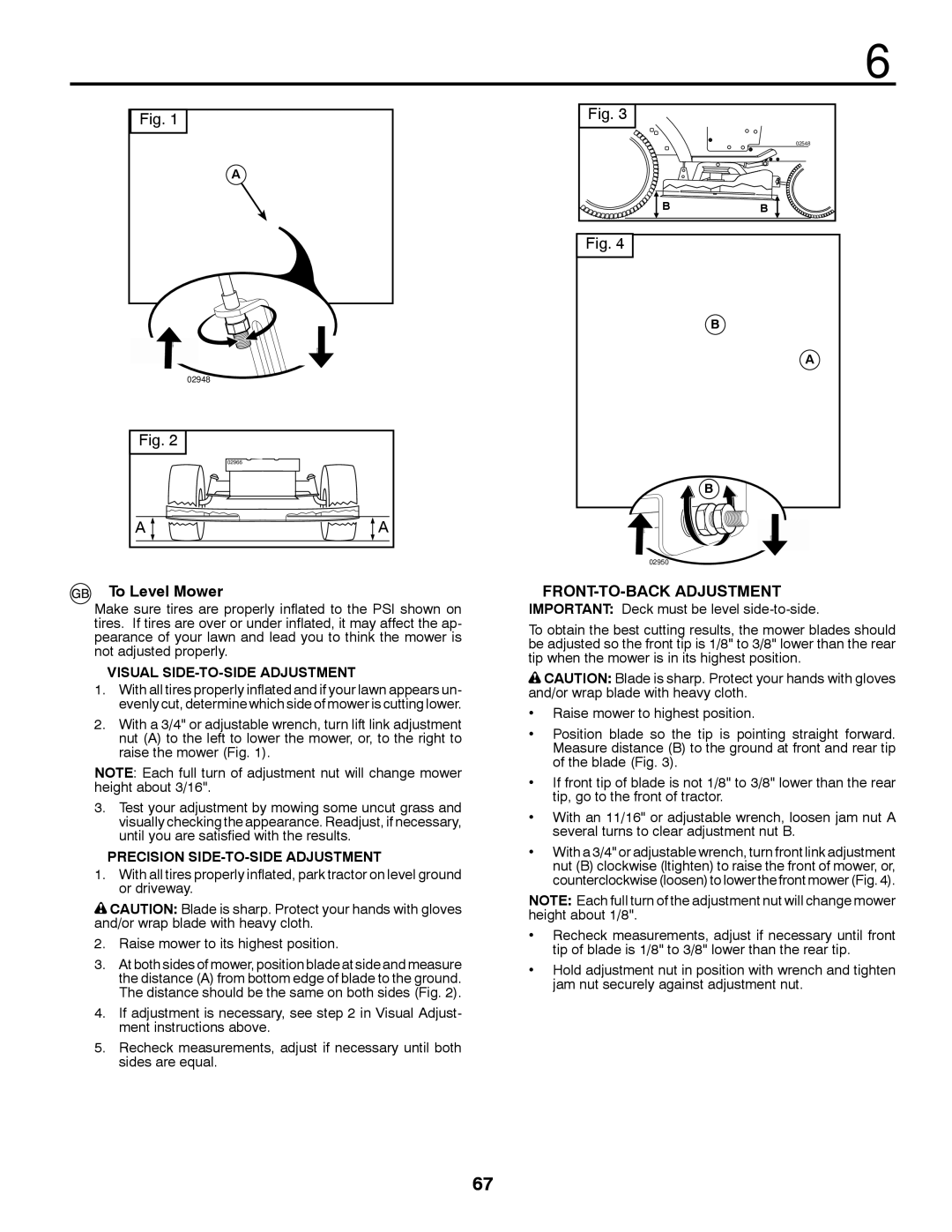 McCulloch 532 43 18-99 Rev. 1, 96041012401 To Level Mower, FRONT-TO-BACK Adjustment, Visual SIDE-TO-SIDE Adjustment 