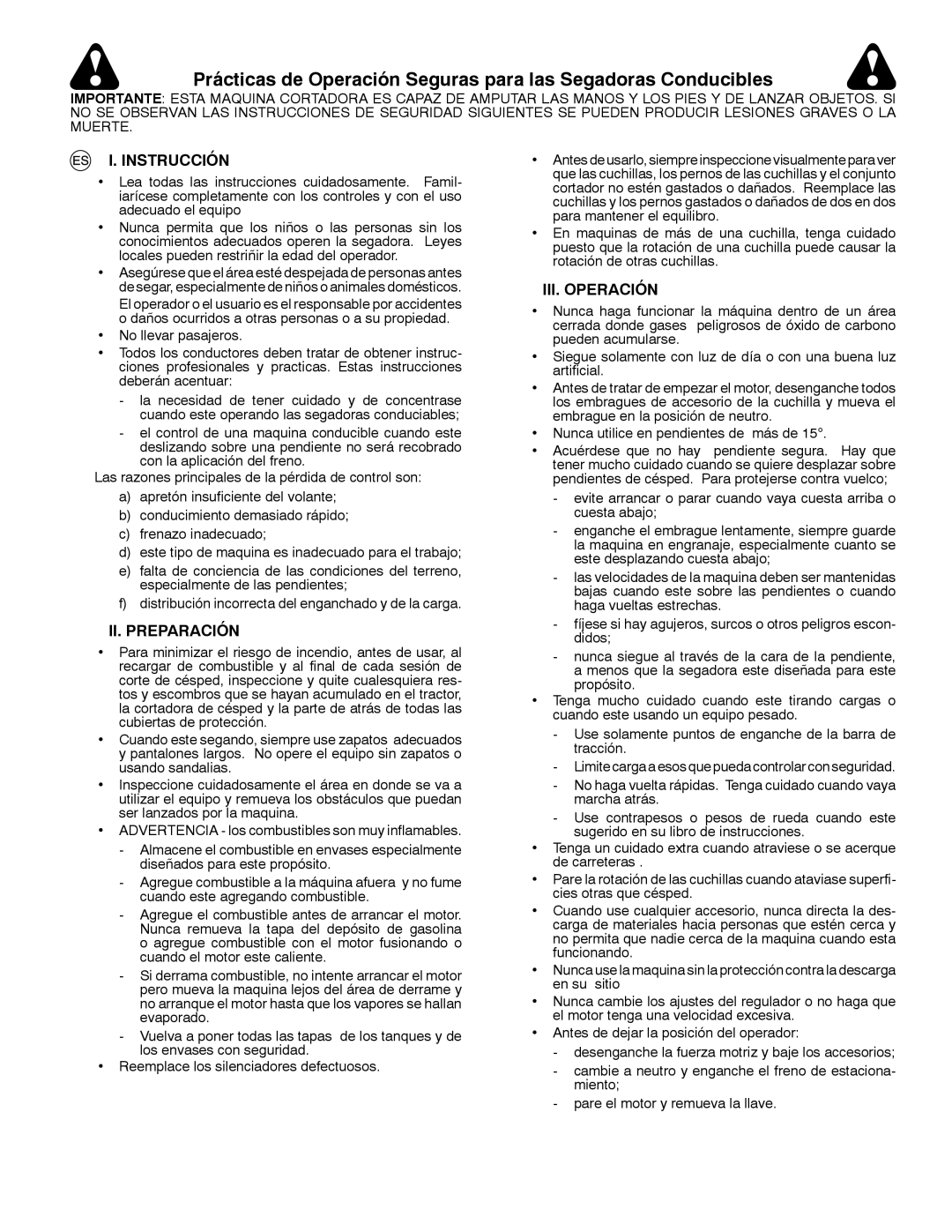 McCulloch 532 43 18-99 Rev. 1, 96041012401 Reglas De Seguridad, Instrucción, II. Preparación, III. Operación 