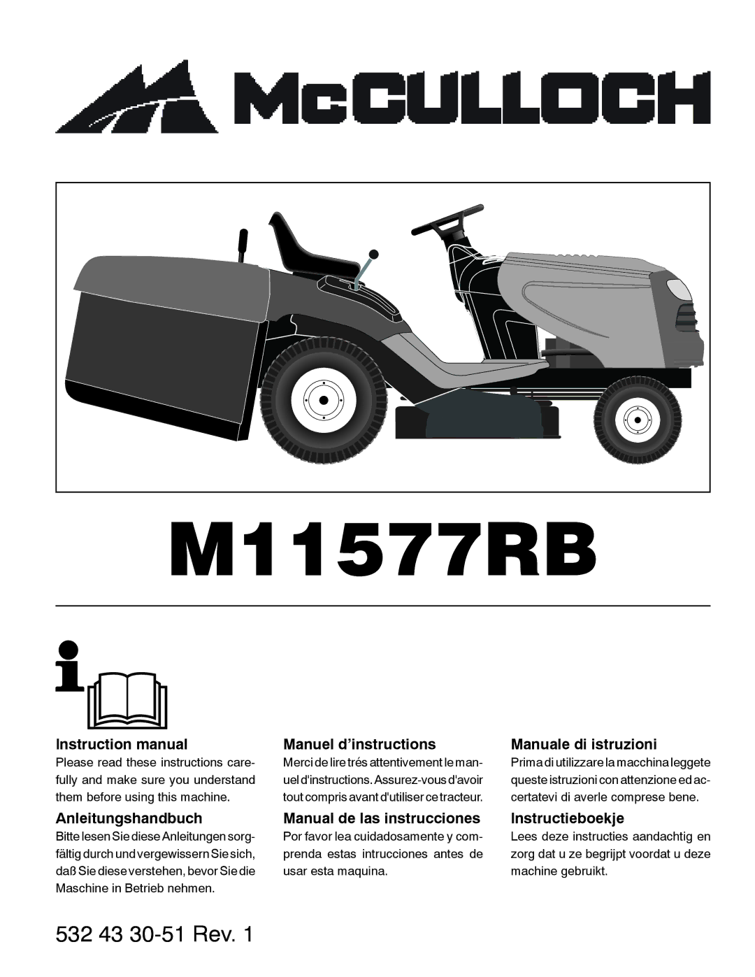 McCulloch 96041016500 instruction manual M11577RB 