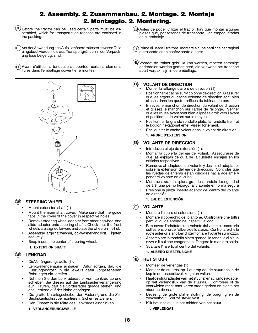 McCulloch 96041016500 instruction manual Steering Wheel, Lenkrad, Volant DE Direction, Volante DE Dirección, HET Stuur 