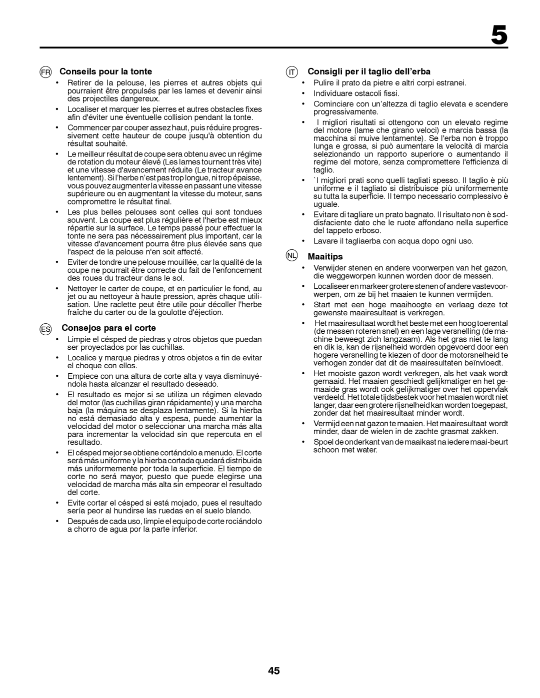 McCulloch 96041016500 Conseils pour la tonte, Consejos para el corte, Consigli per il taglio dell’erba, Maaitips 