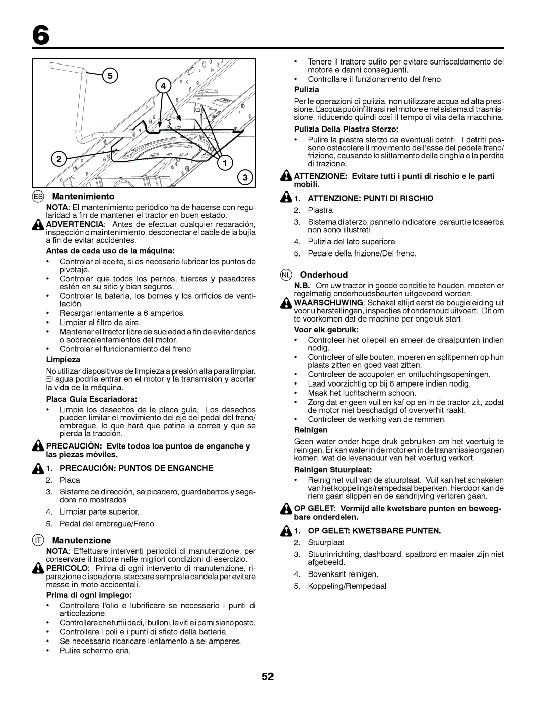 McCulloch 96041016500 instruction manual Mantenimiento, Onderhoud, Manutenzione 