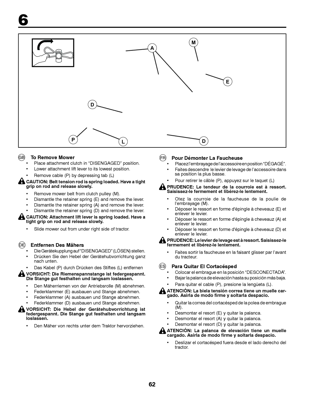 McCulloch 96041016500 To Remove Mower, Entfernen Des Mähers, Pour Démonter La Faucheuse, Para Quitar El Cortacésped 