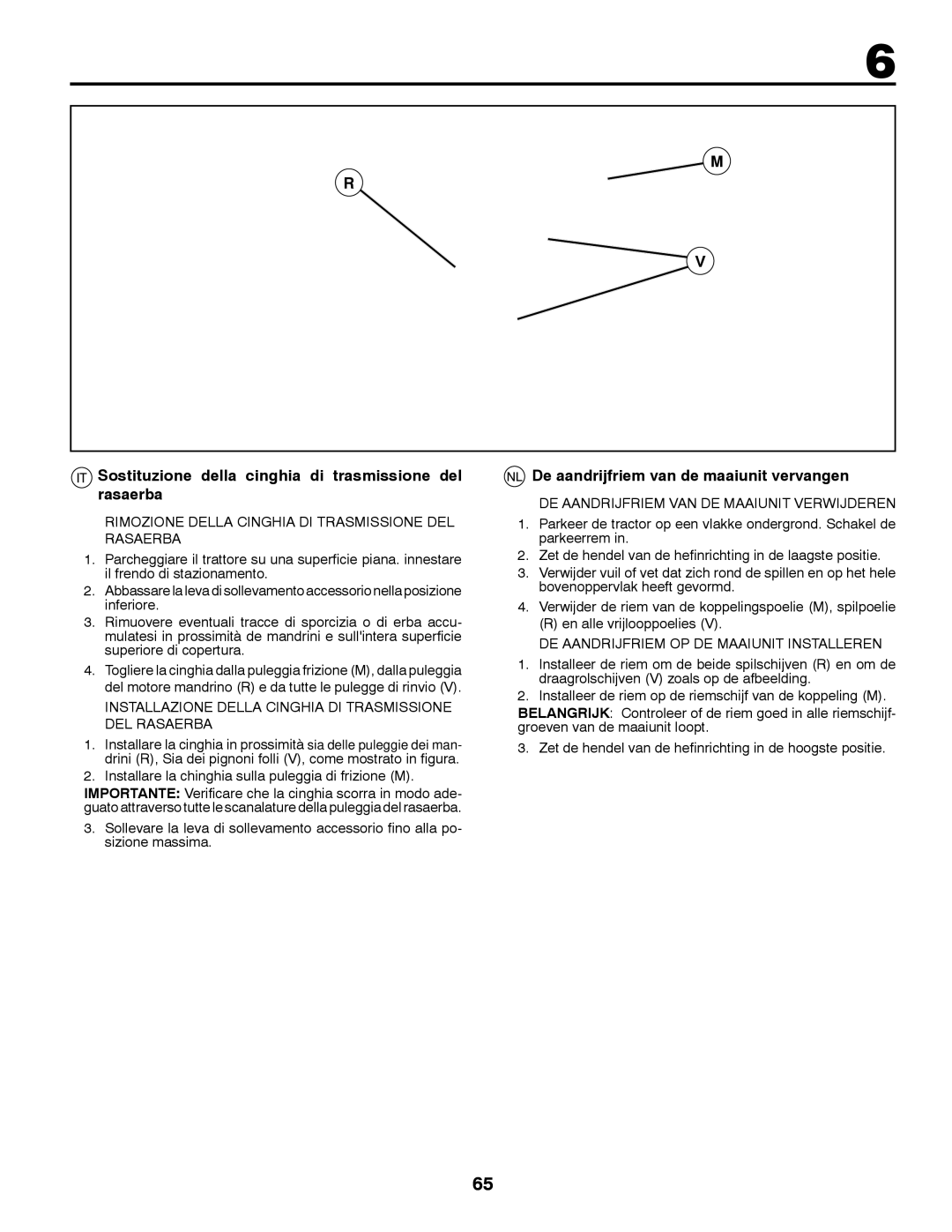 McCulloch 96041016500 Sostituzione della cinghia di trasmissione del rasaerba, De aandrijfriem van de maaiunit vervangen 