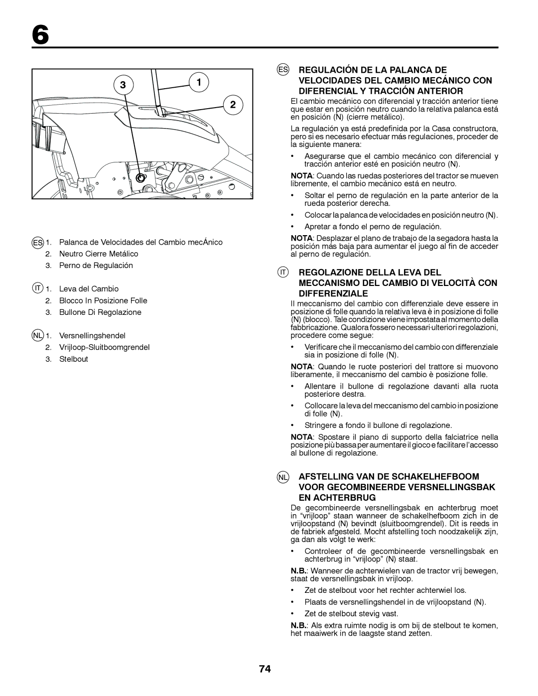 McCulloch 96041016500 Regulación DE LA Palanca DE, Velocidades DEL Cambio Mecánico CON, Diferencial Y Tracción Anterior 