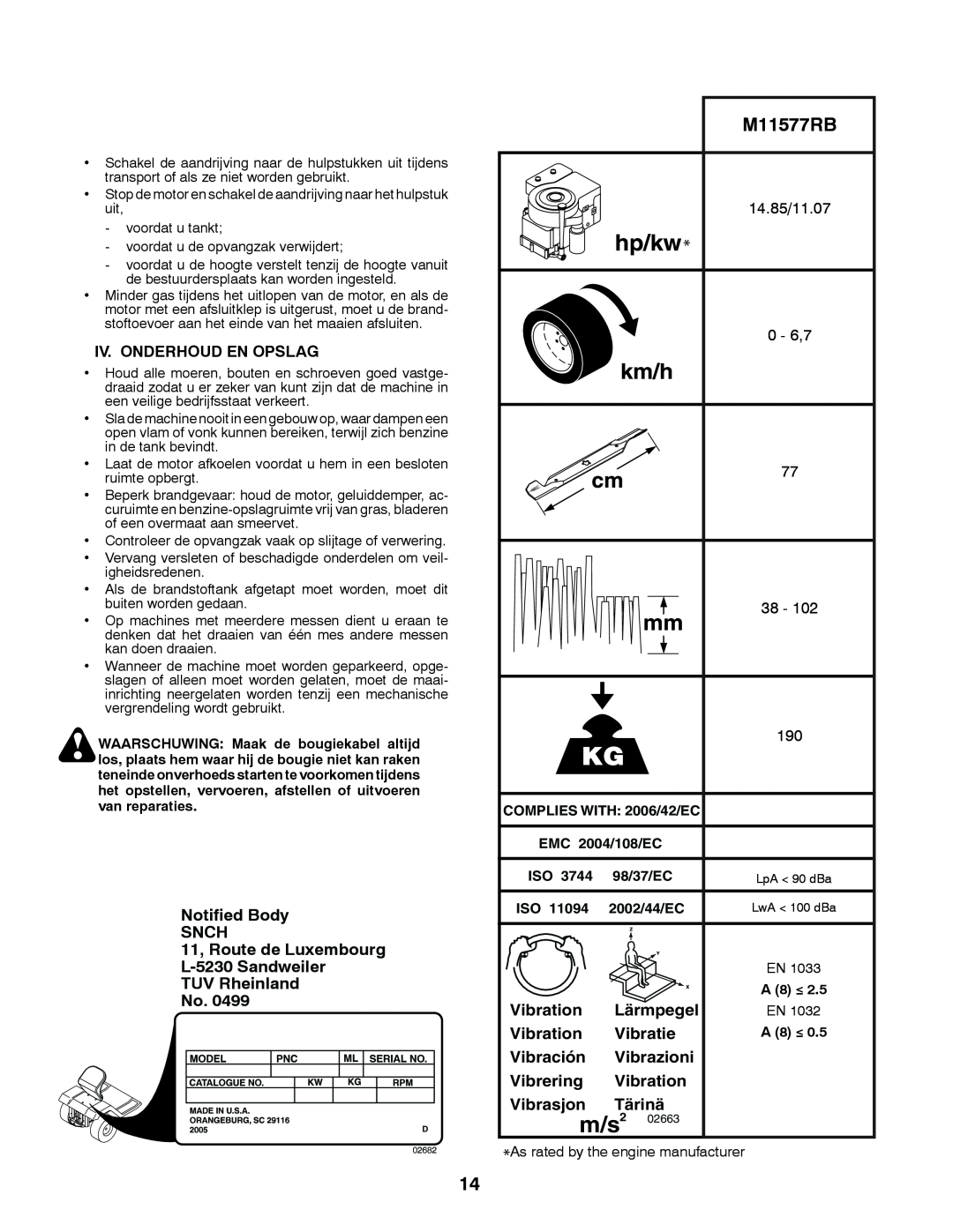 McCulloch 96041016500 instruction manual m/s2, M11577RB 