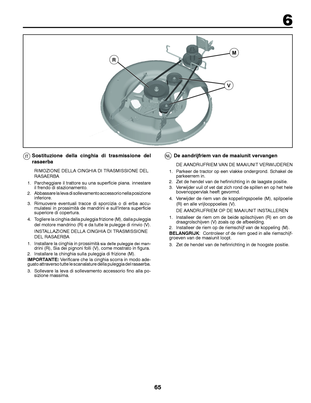 McCulloch 96041016500 instruction manual R Sostituzione della cinghia di trasmissione del rasaerba 