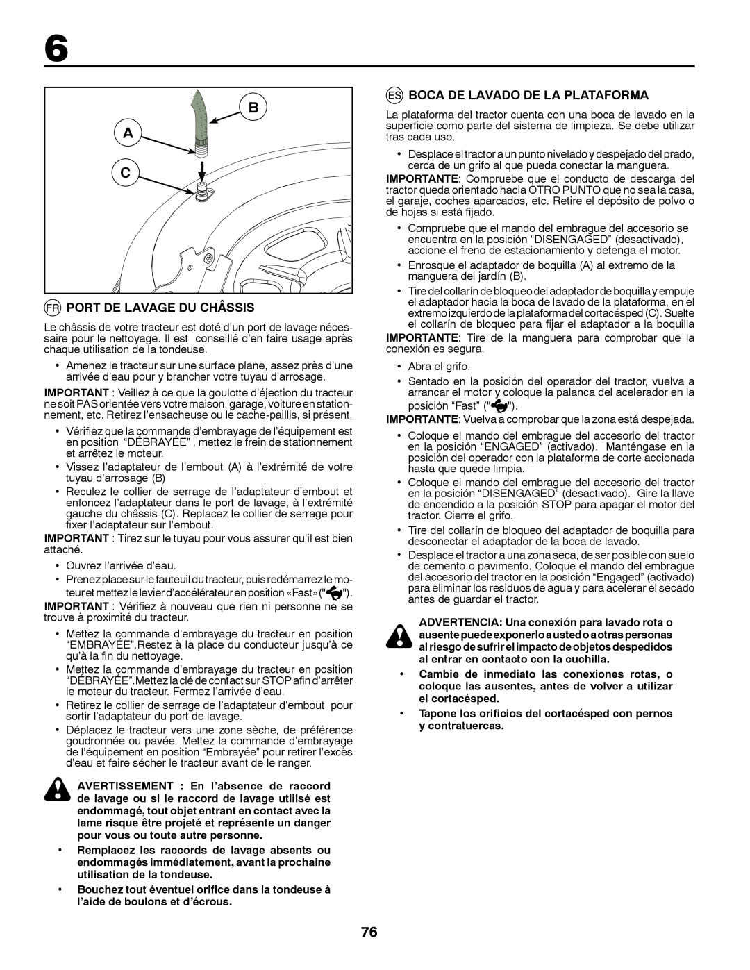 McCulloch 96041016500 instruction manual Boca De Lavado De La Plataforma, Port De Lavage Du Châssis 