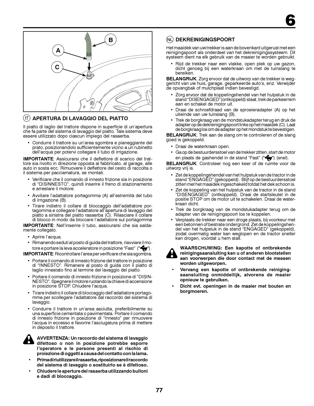 McCulloch 96041016500 instruction manual Apertura Di Lavaggio Del Piatto, Dekreinigingspoort 