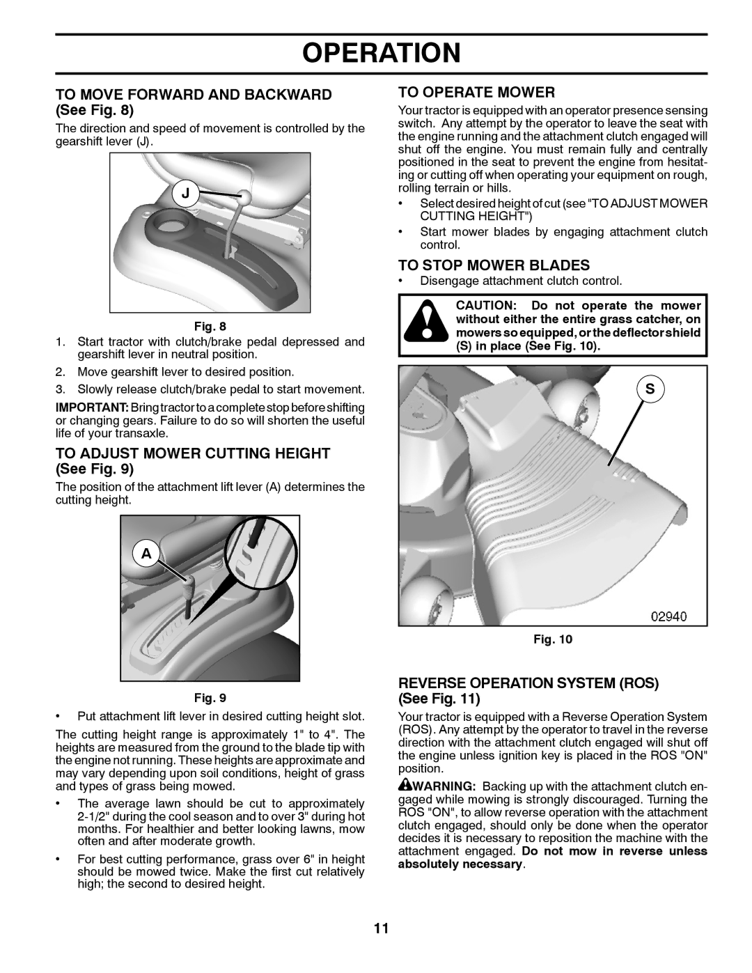 McCulloch 532 43 45-03 To Move Forward and Backward See Fig, To Adjust Mower Cutting Height See Fig, To Operate Mower 