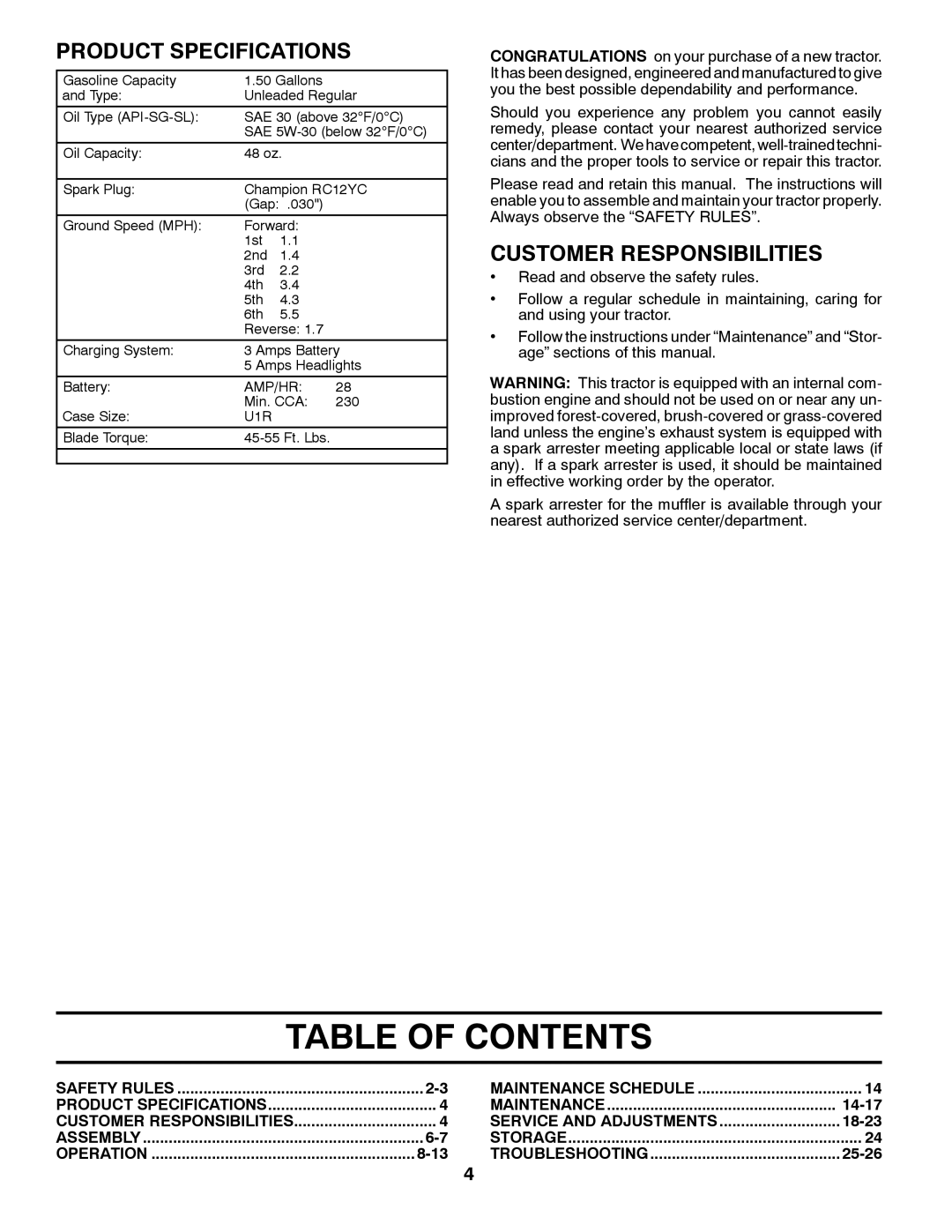 McCulloch 96041017700, 532 43 45-03 manual Table of Contents 