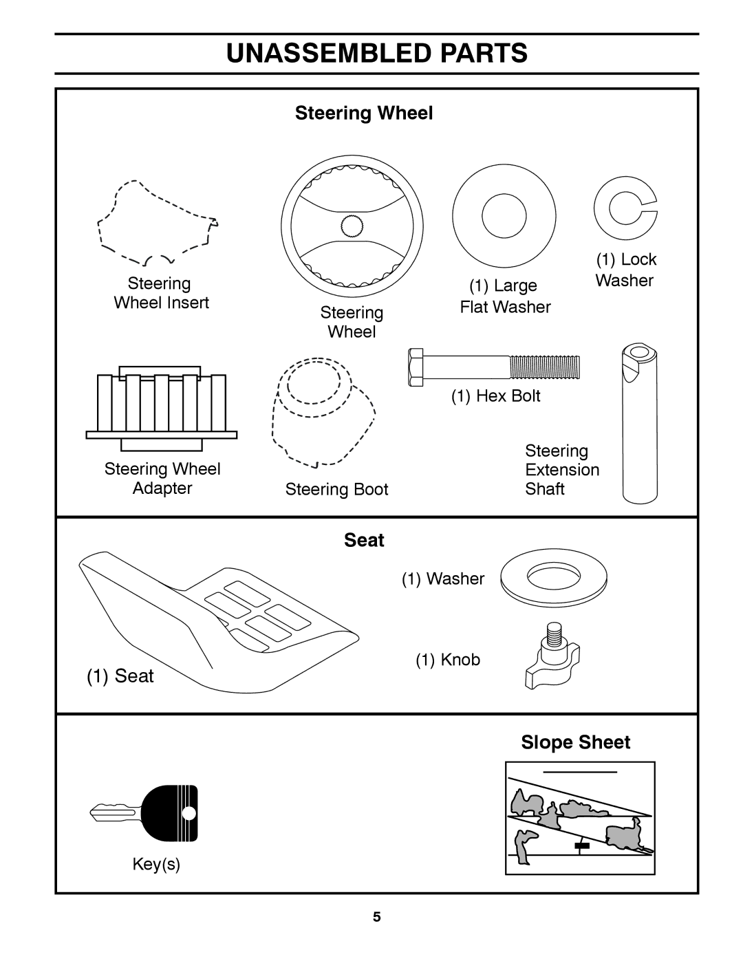 McCulloch 532 43 45-03, 96041017700 manual Unassembled Parts, Steering Wheel 