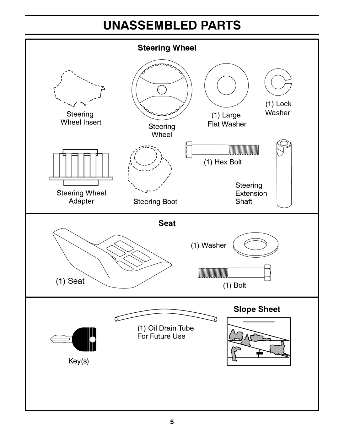 McCulloch 96041018000 manual Unassembled Parts, Steering Wheel 