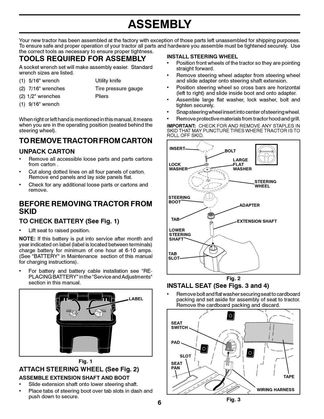 McCulloch 96041018000 Tools Required for Assembly, To Remove Tractor from Carton, Before Removing Tractor from Skid 