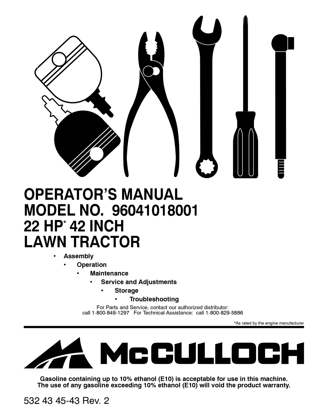 McCulloch 96041018001 manual OPERATOR’S Manual 