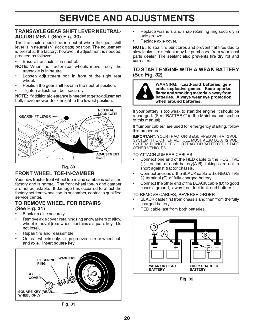 McCulloch 96042011500, MC2042YT manual Transaxle Gear Shift Lever NEUTRAL- Adjustment See Fig, Front Wheel TOE-IN/CAMBER 