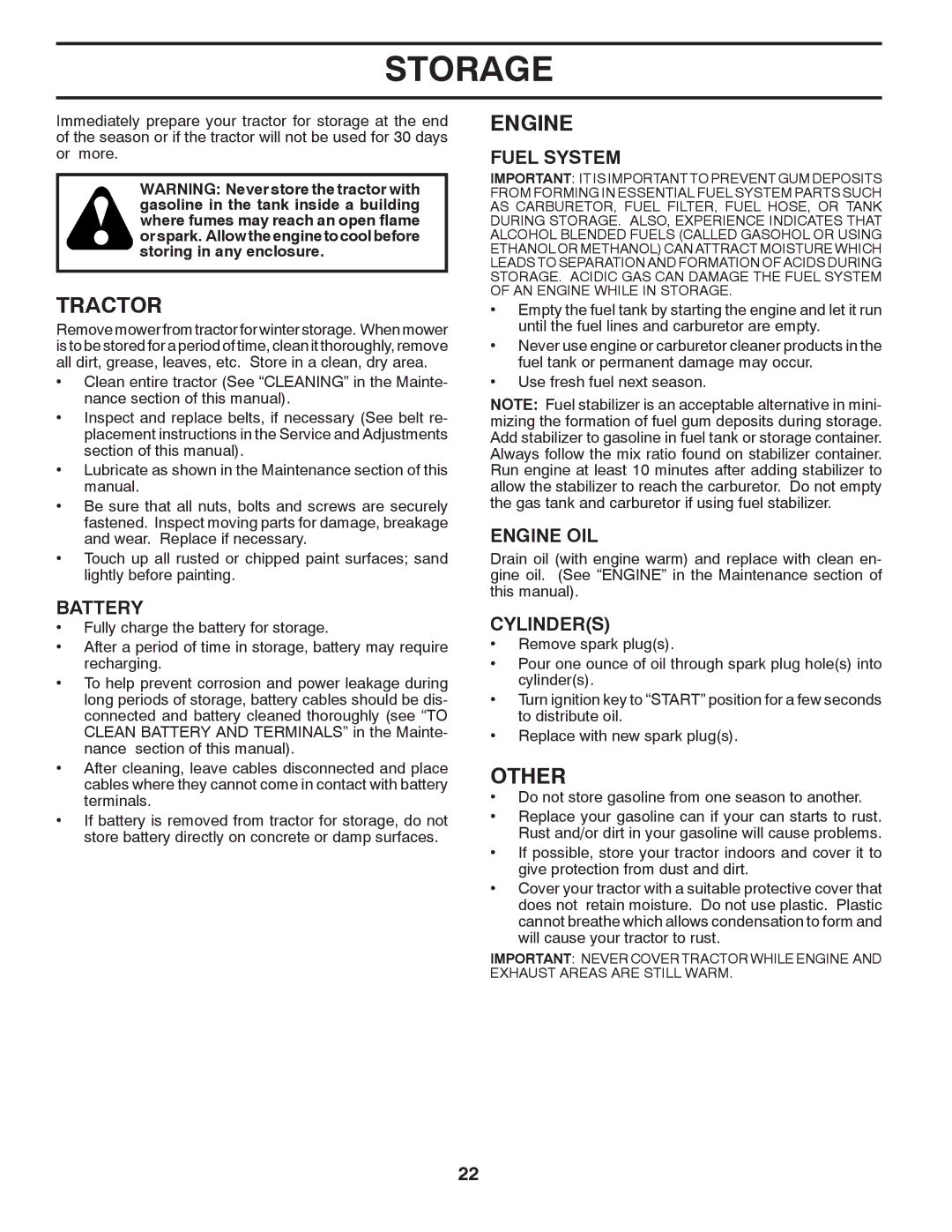 McCulloch 96042011500, MC2042YT manual Storage, Other, Fuel System, Engine OIL, Cylinders 