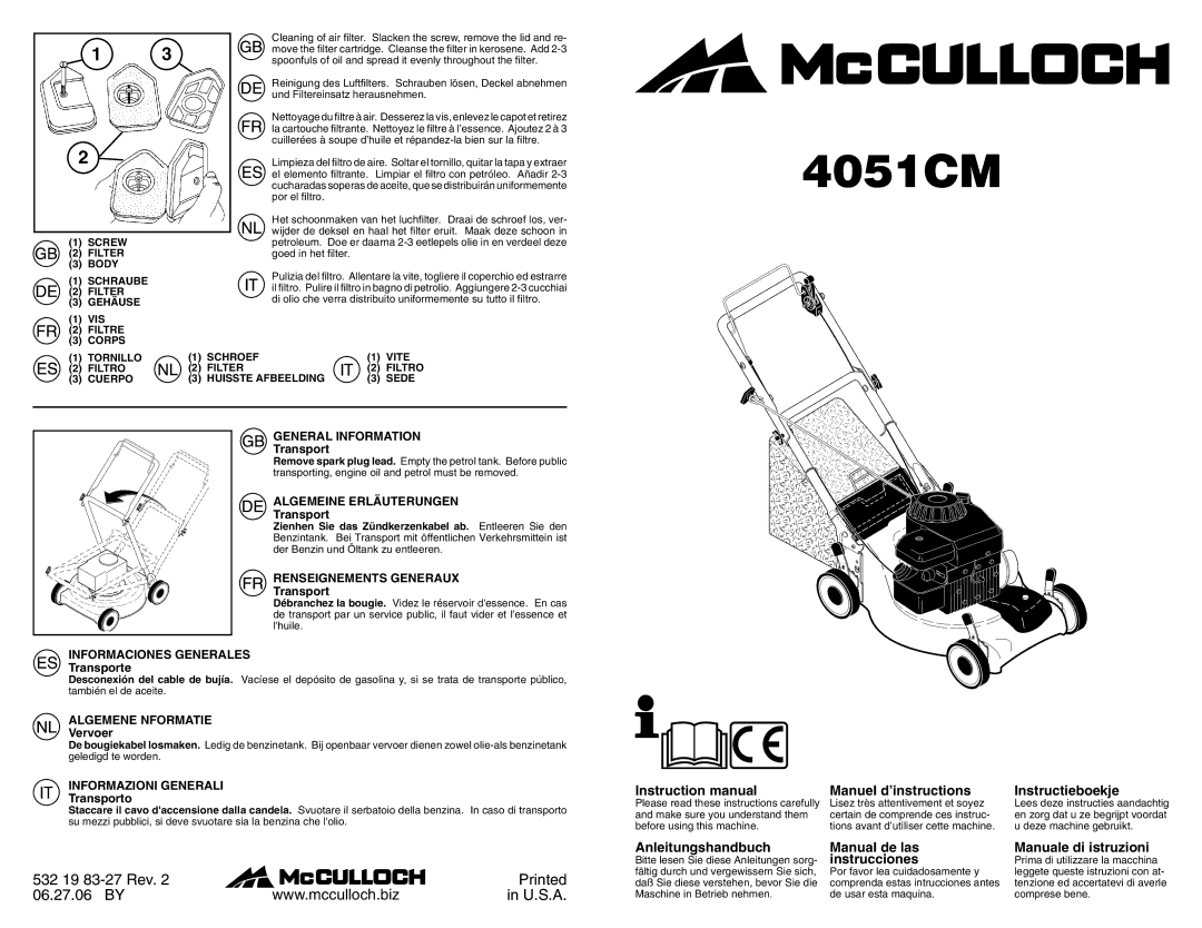 McCulloch 4051CM, 96141004402 instruction manual Informaciones Generales, General Information, Algemeine Erläuterungen 