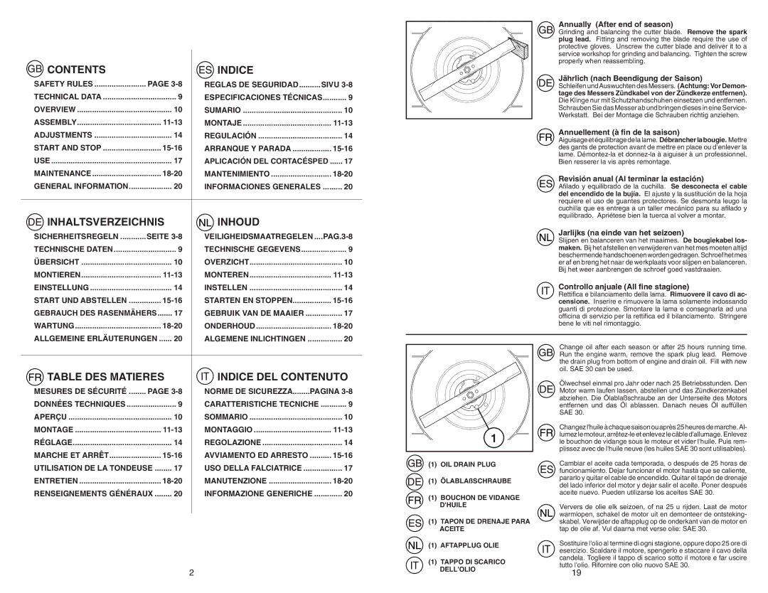 McCulloch 96141004402, 4051CM instruction manual Contents Indice 