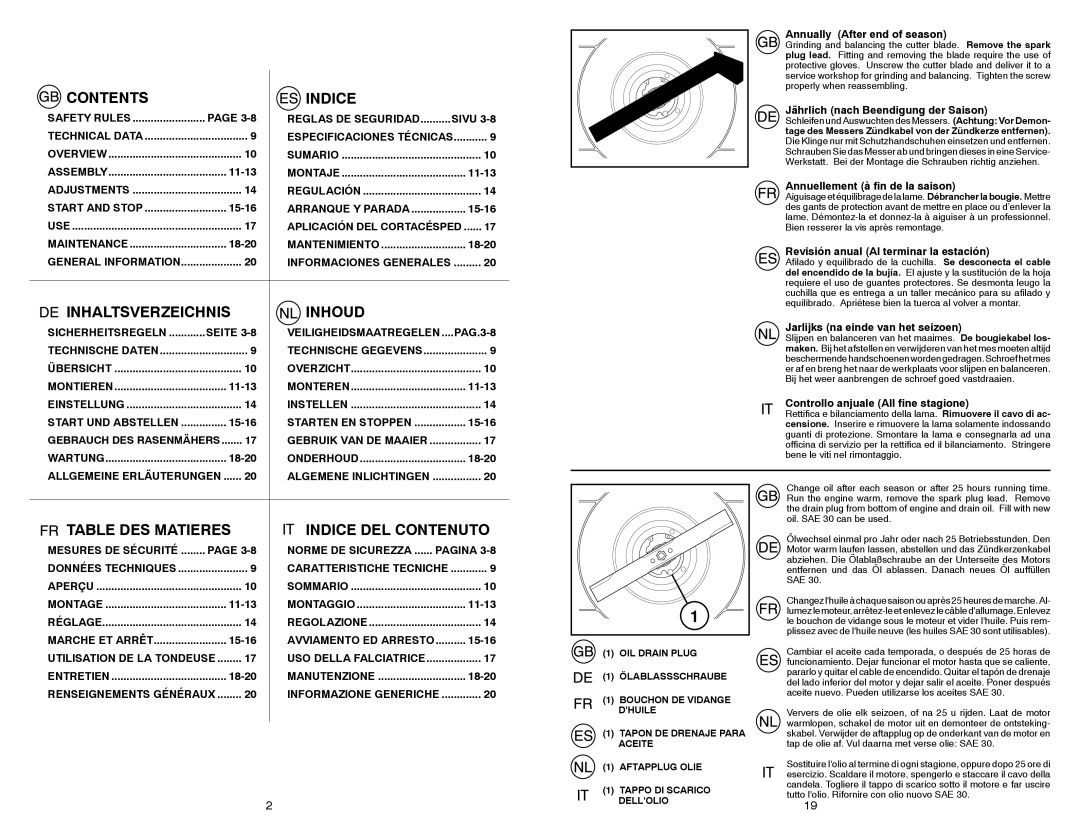 McCulloch 96141004405, 532198327 instruction manual Contents Indice 