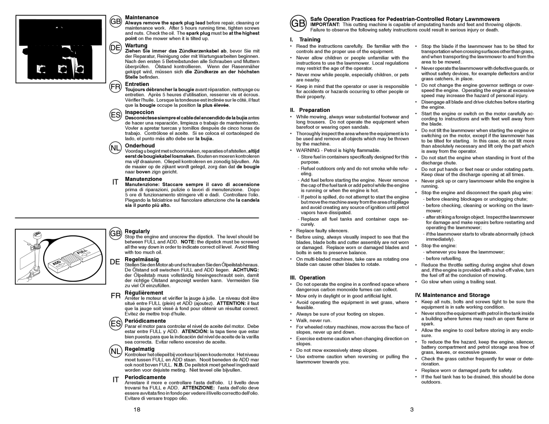 McCulloch 532198327 Maintenance, Wartung, Entretien, Inspeccion, Onderhoud, Manutenzione, Regularly, Regelmässig, Training 