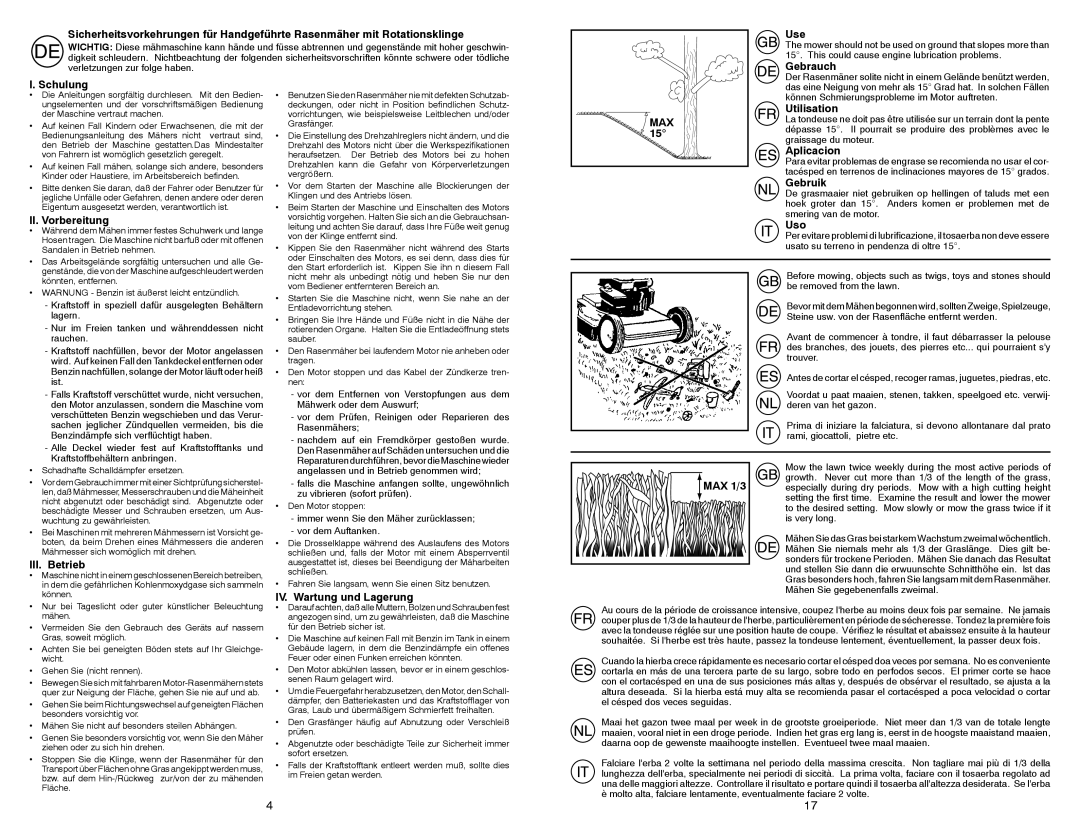 McCulloch 96141004405 Use, Gebrauch, Schulung, II. Vorbereitung, Max, Utilisation, Aplicacion, Gebruik, Uso, III. Betrieb 