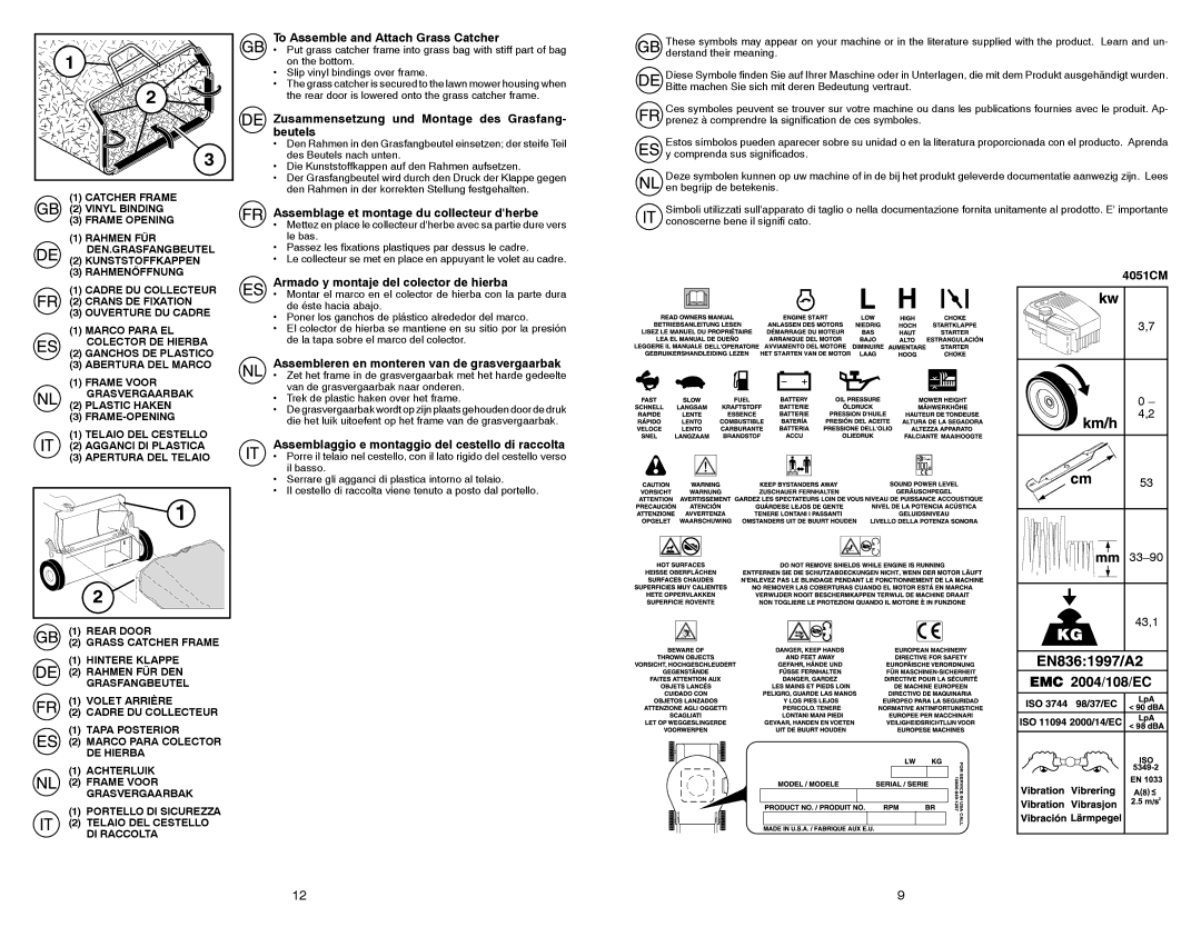 McCulloch 532198327, 96141004405 To Assemble and Attach Grass Catcher, Zusammensetzung und Montage des Grasfang- beutels 