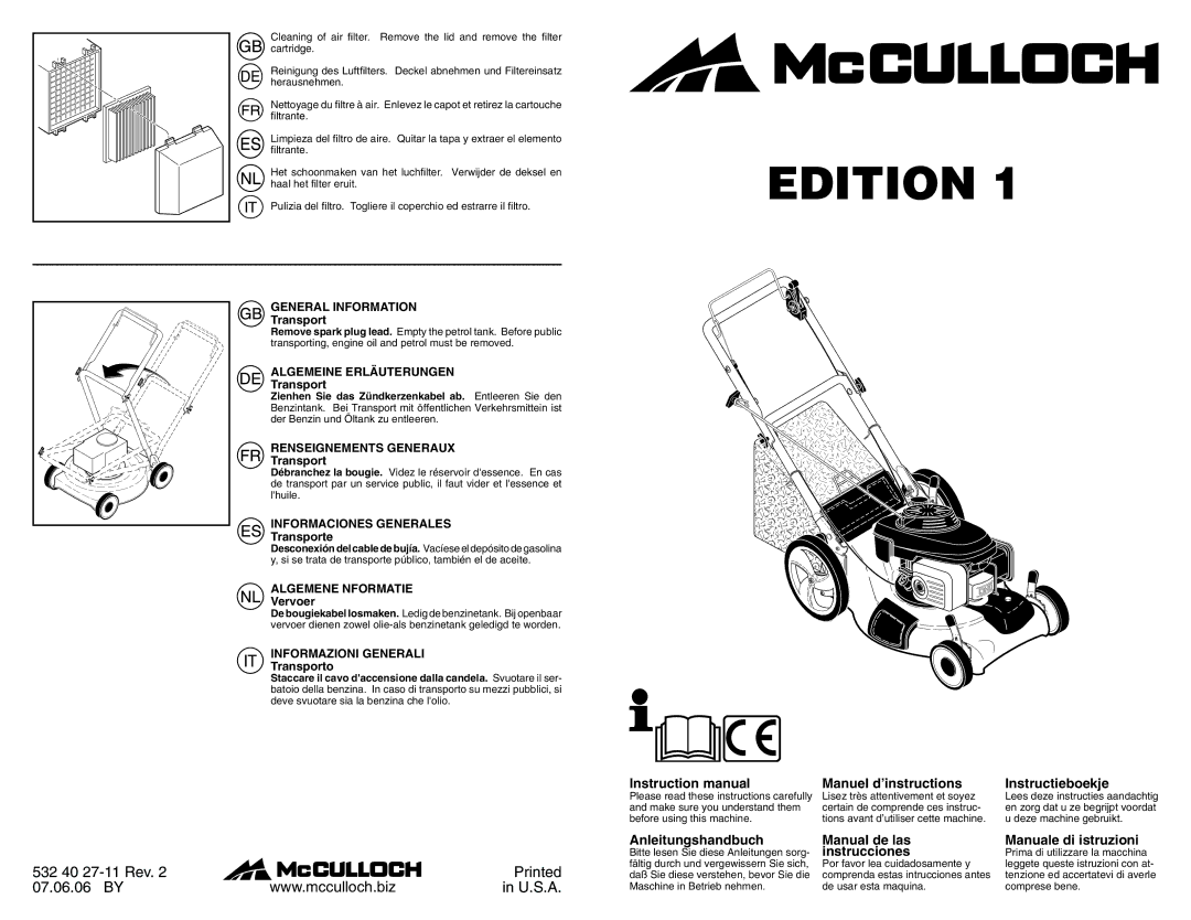 McCulloch 96141011700 instruction manual General Information, Algemeine Erläuterungen, Renseignements Generaux 