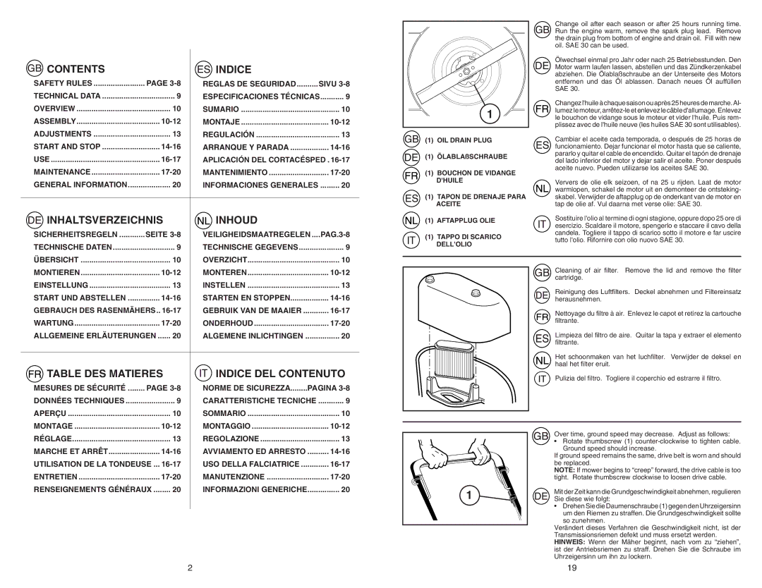 McCulloch 96141012700 instruction manual Contents Indice 