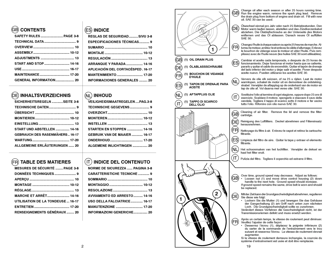 McCulloch 96141014601 instruction manual Contents Indice 