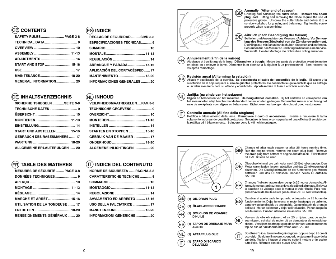 McCulloch 96141016201 instruction manual Contents Indice 