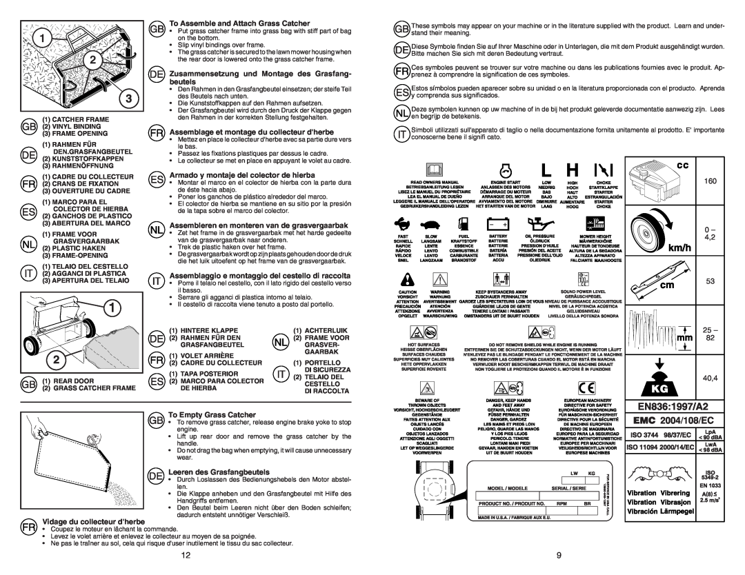 McCulloch 96141020600 manual To Assemble and Attach Grass Catcher, Zusammensetzung und Montage des Grasfang- beutels 